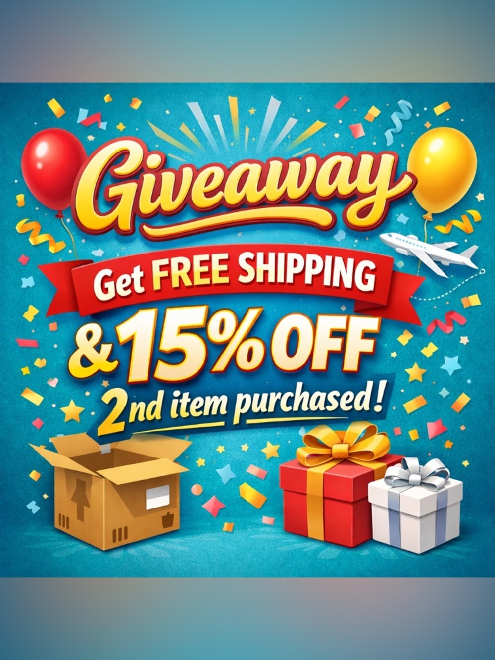 Giveaway FREE SHIPPING & 15% off 2nd item purchased.